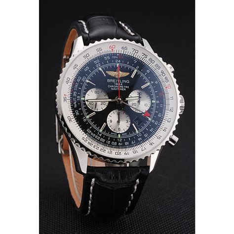 breitling navitimer black dial stainless stell case black leather strap|Breitling chronograph 43.